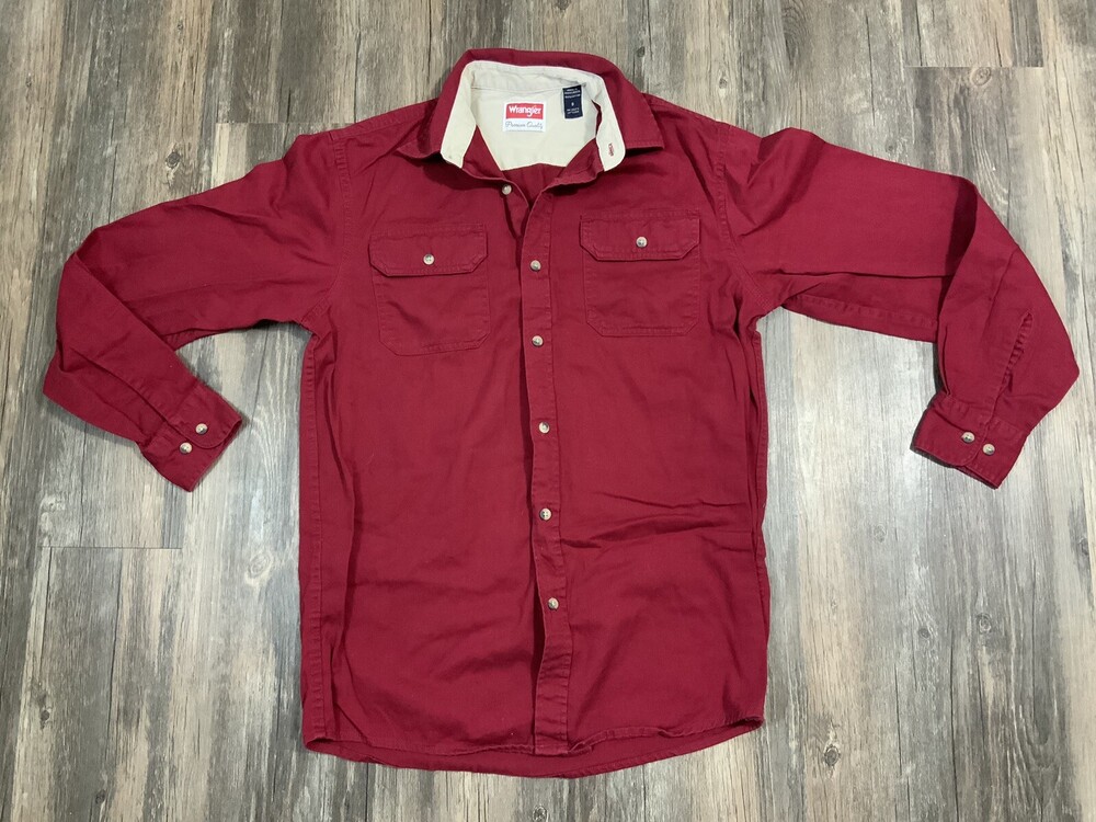 Wrangler Premium Quality Shirt Mens small  Red Long Sleeve 100% Cotton Casual